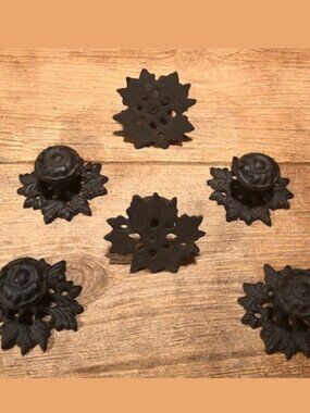 Six (6) Rustic Leaf Cast Iron Drawer Pull 3" wide Set of Six (6) 0058A
